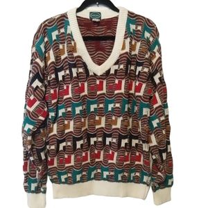 Vintage Izod 80s 90s Colorful Grandpa Sweater